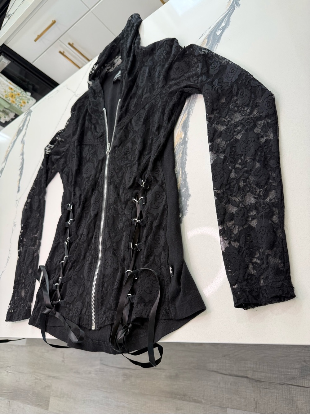 Royal Bones by Daang Goodman Black Lace Corset Hoodie Gothic Hot Topic Size M